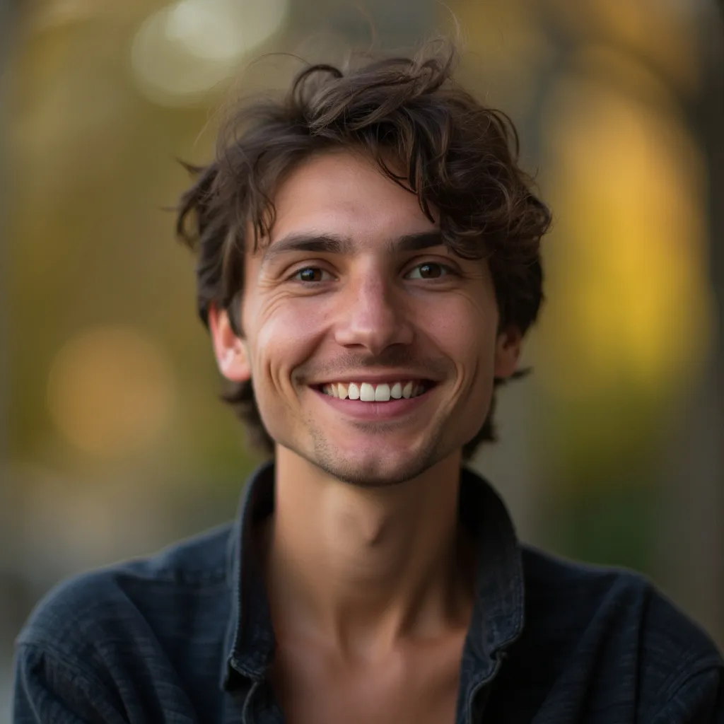 Foto de cliente satisfecho, persona sonriendo