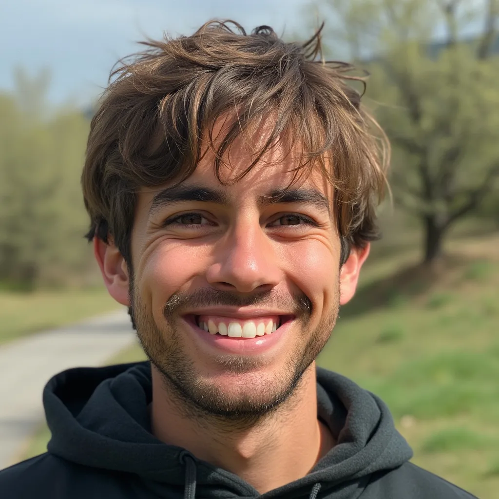 Foto de cliente satisfecho, persona en exterior